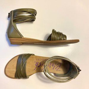 Olive Green Strappy Flat Sandals